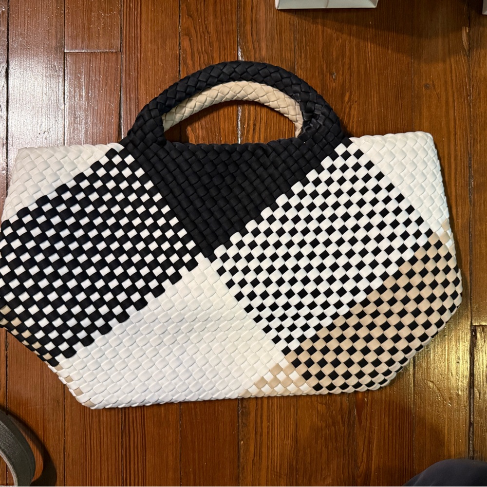 Naghedi Black, White, and Tan Woven Tote NWOT